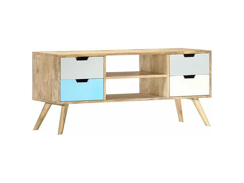 Meuble TV 4 tiroirs manguier massif clair Amagn 110cm