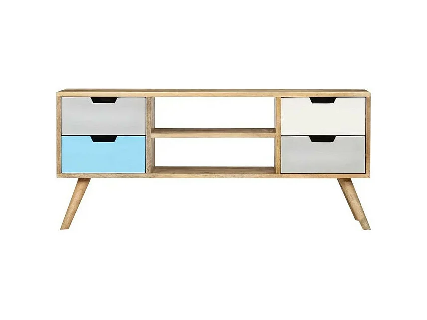 Meuble TV 4 tiroirs manguier massif clair Amagn 110cm