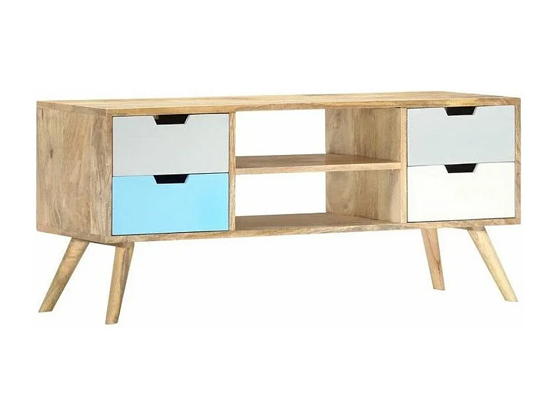 Meuble TV 4 tiroirs manguier massif clair Amagn 110cm