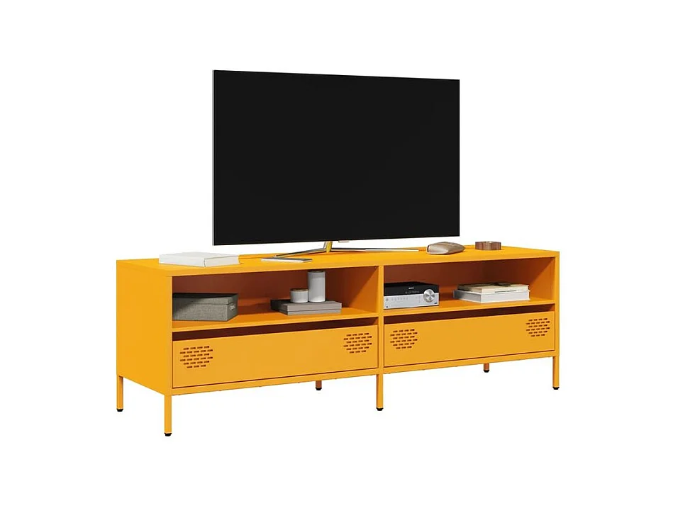 Meuble TV jaune moutarde 135x39x43,5 acier laminé à froid