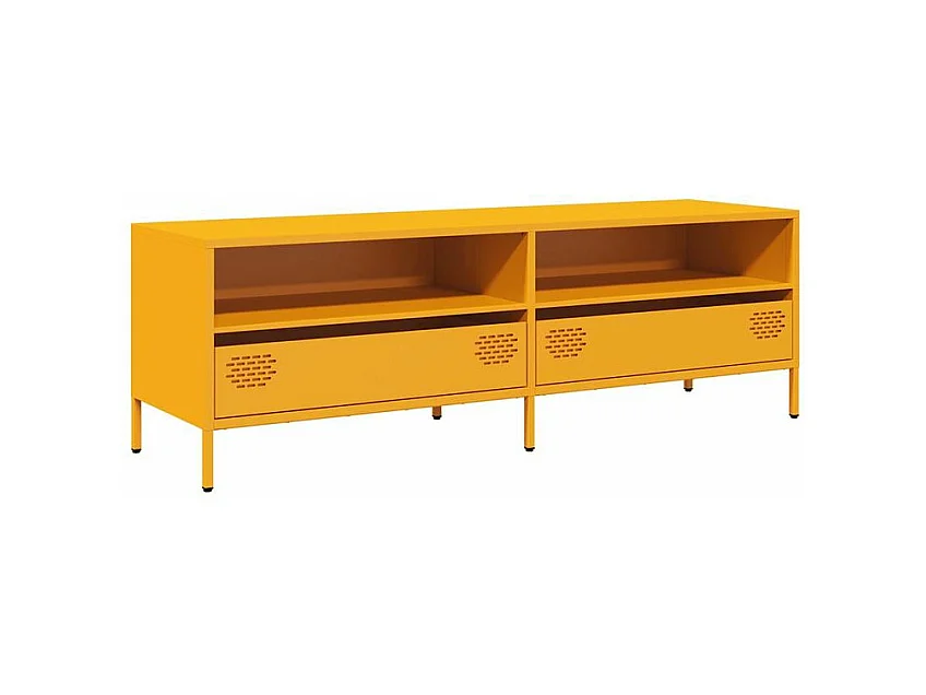 Meuble TV jaune moutarde 135x39x43,5 acier laminé à froid
