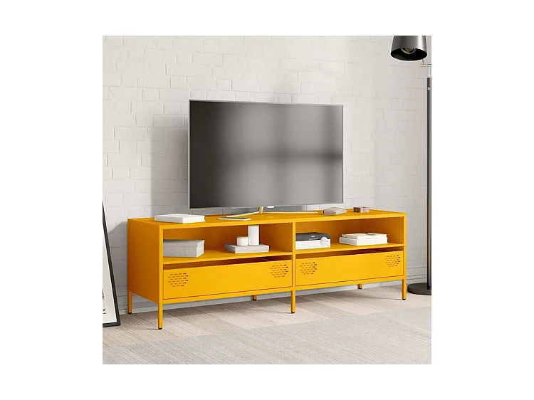 Meuble TV jaune moutarde 135x39x43,5 acier laminé à froid