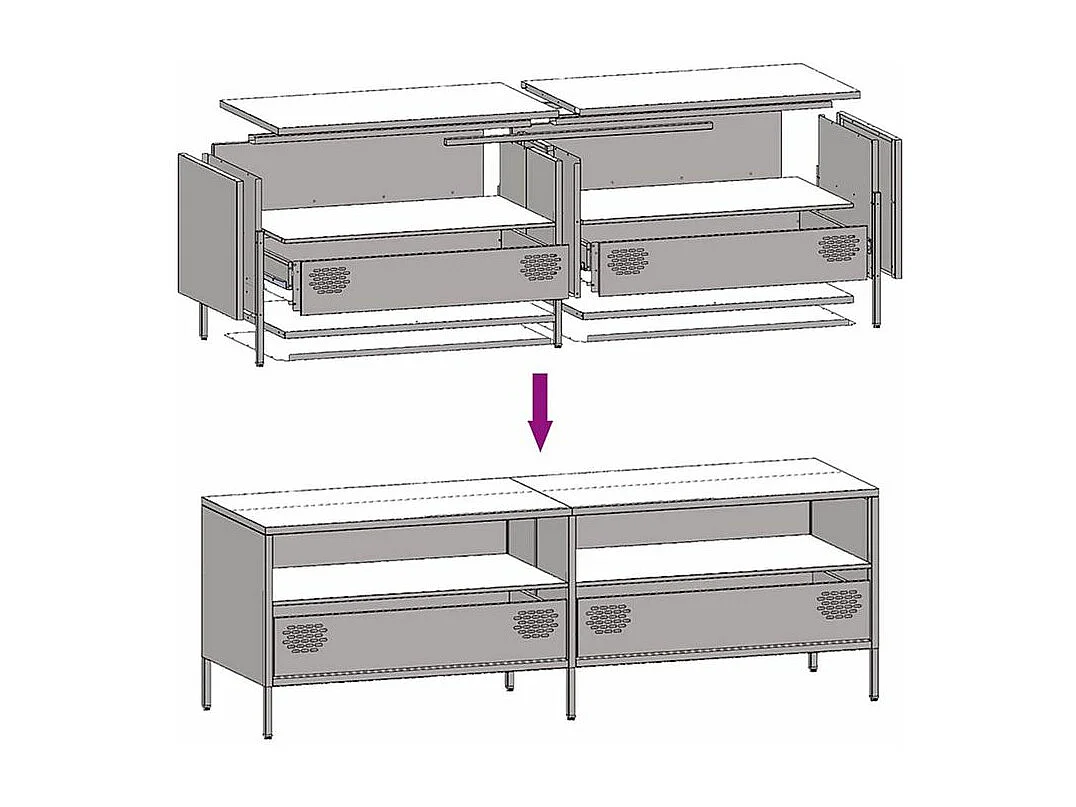 Meuble TV jaune moutarde 135x39x43,5 acier laminé à froid