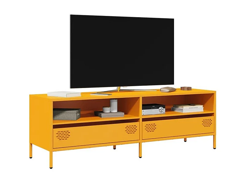Meuble TV jaune moutarde 135x39x43,5 acier laminé à froid