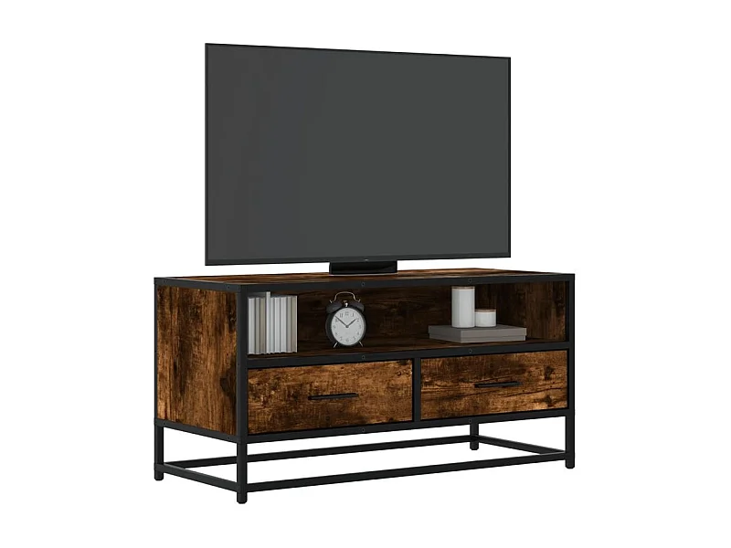 Meuble TV chêne fumé 80x34,5x40 bois d'ingénierie et métal