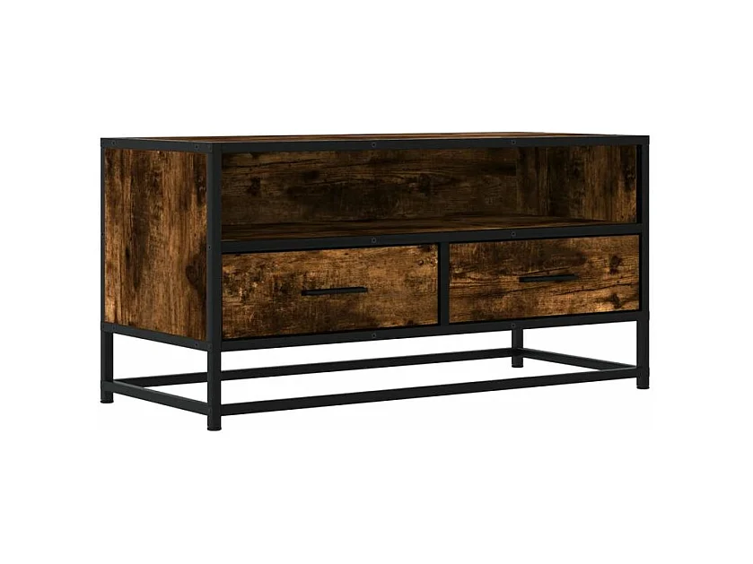 Meuble TV chêne fumé 80x34,5x40 bois d'ingénierie et métal