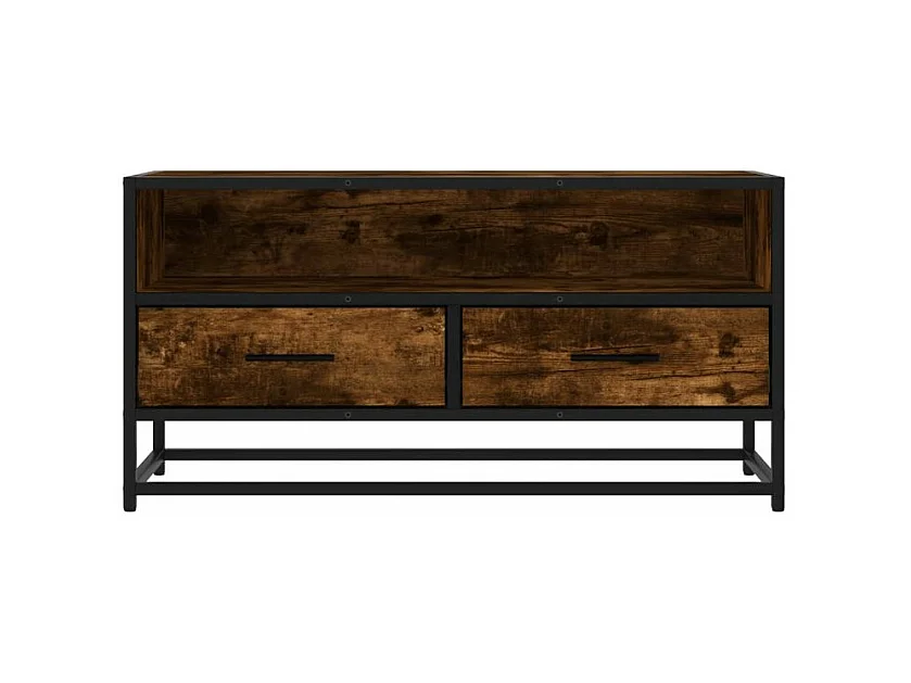Meuble TV chêne fumé 80x34,5x40 bois d'ingénierie et métal