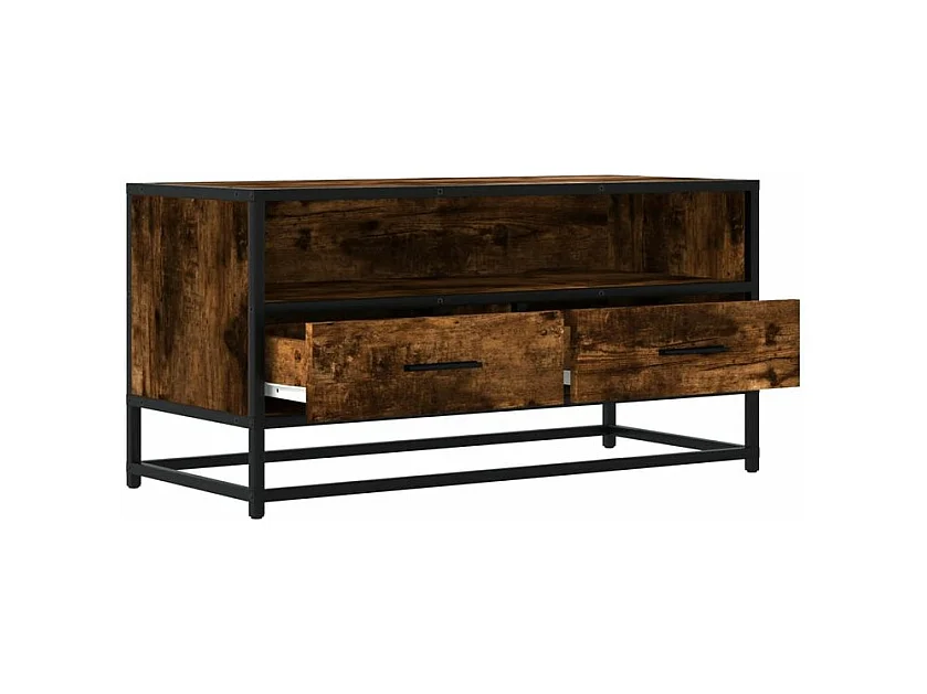 Meuble TV chêne fumé 80x34,5x40 bois d'ingénierie et métal