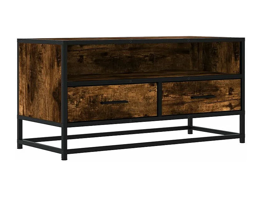 Meuble TV chêne fumé 80x34,5x40 bois d'ingénierie et métal