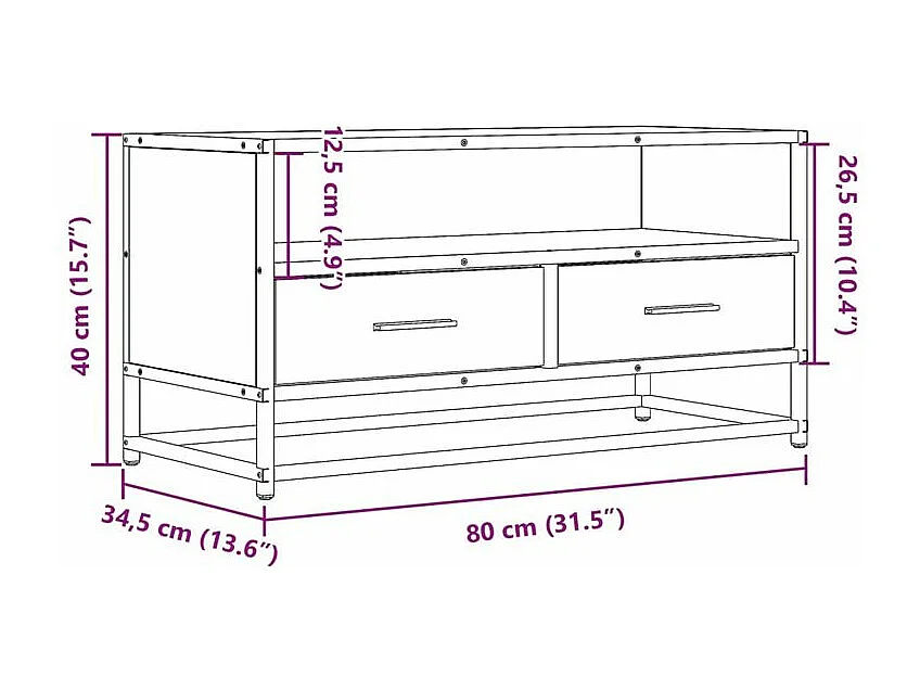 Meuble TV chêne fumé 80x34,5x40 bois d'ingénierie et métal