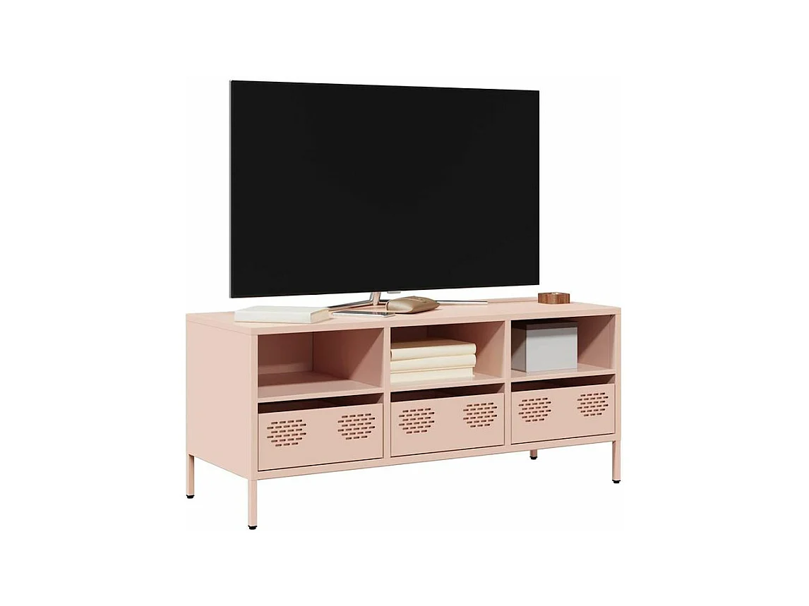 Meuble TV rose 101,5x39x43,5 acier laminé à froid