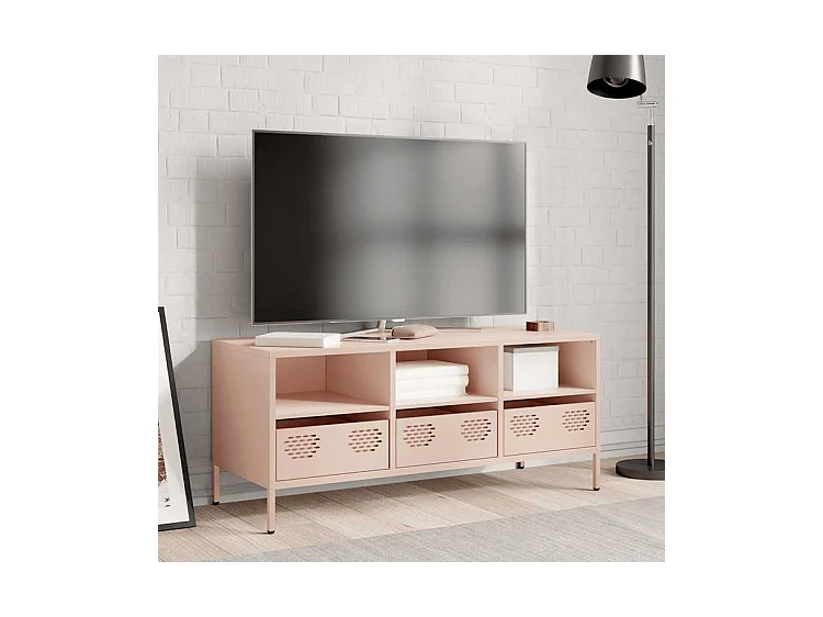 Meuble TV rose 101,5x39x43,5 acier laminé à froid