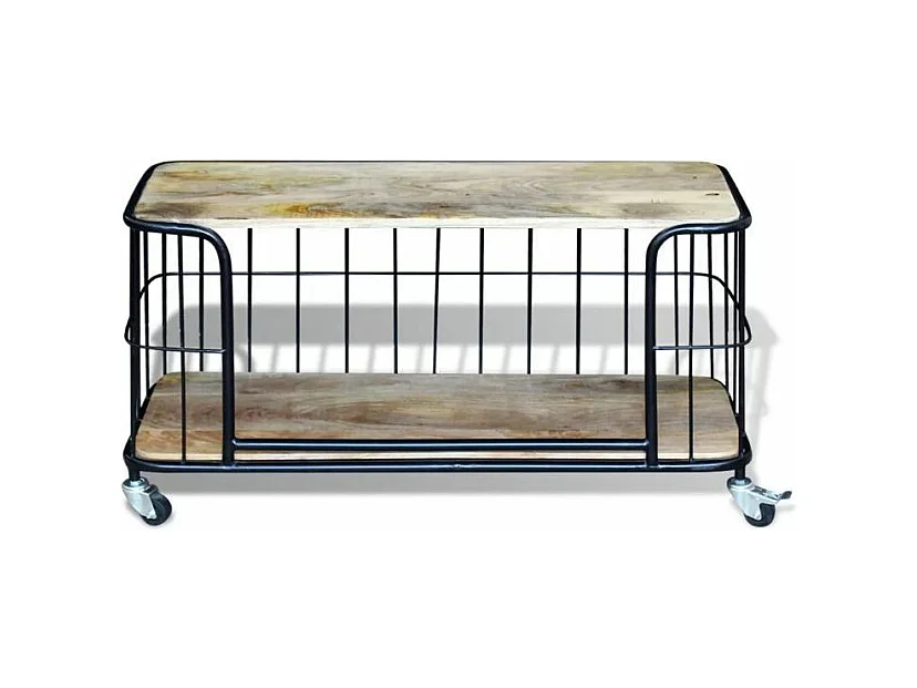 Meuble TV sur roulettes manguier massif et métal noir Dinky