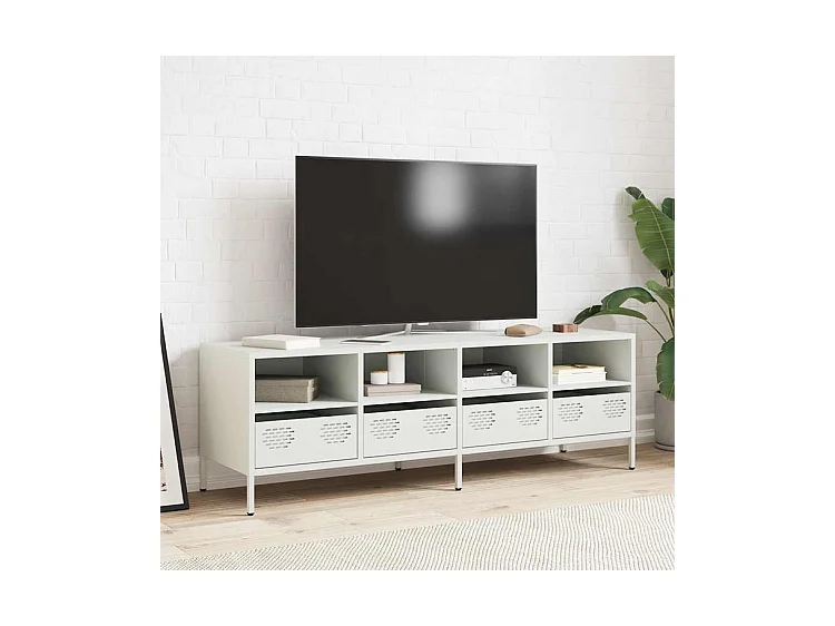 Meuble TV blanc 135x39x43,5 acier laminé à froid