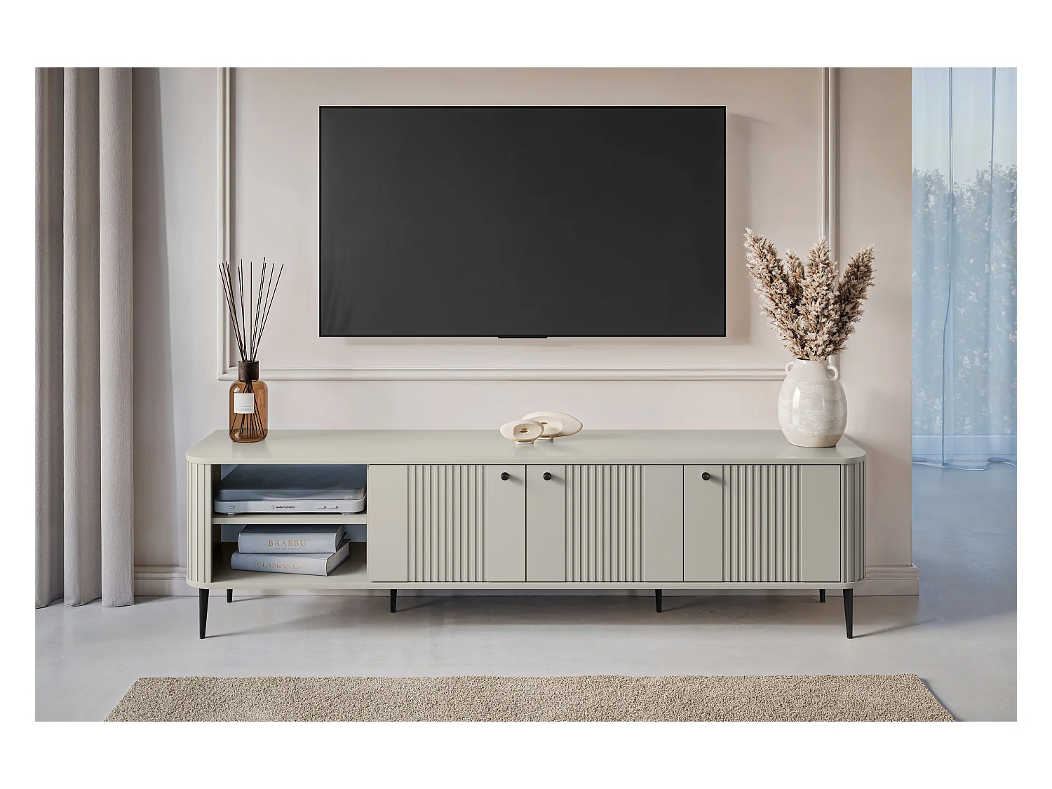 3-türiger TV-Schrank mit Metallfuß 187x51 cm