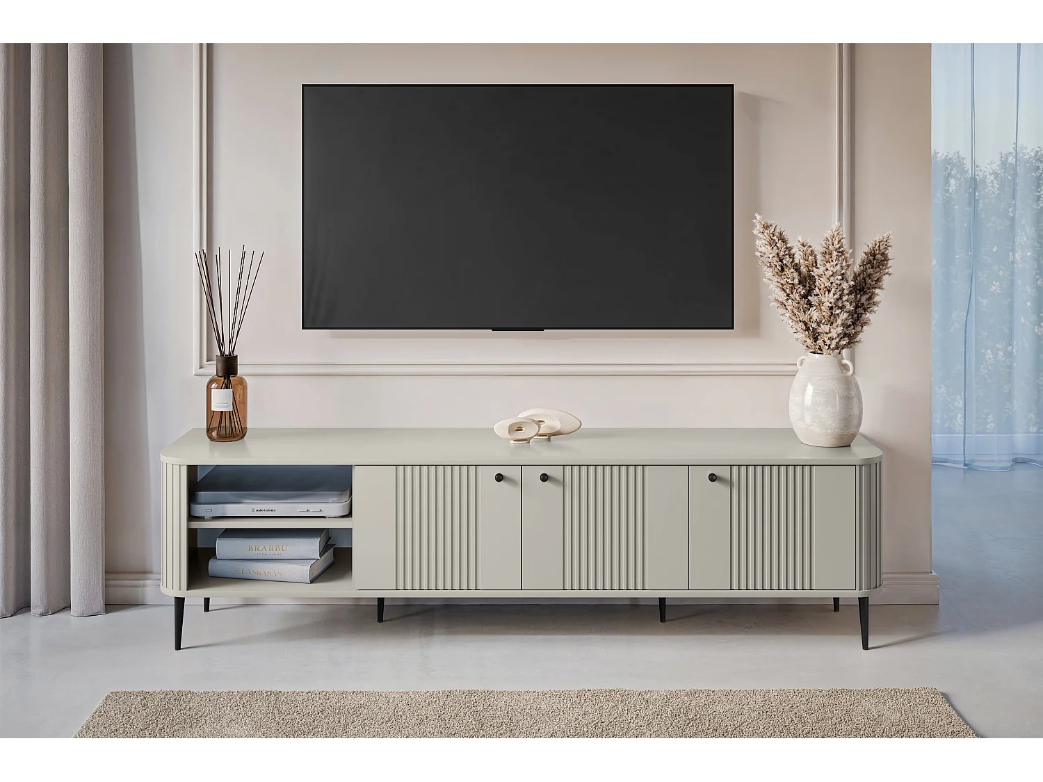 Móvel TV 3 portas com pé metálico 187x51 cm