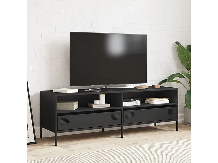 Meuble TV noir 135x39x43,5 acier laminé à froid