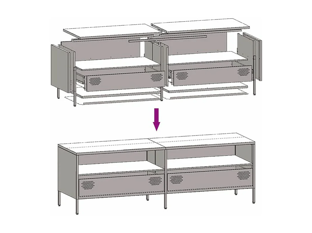 Meuble TV noir 135x39x43,5 acier laminé à froid