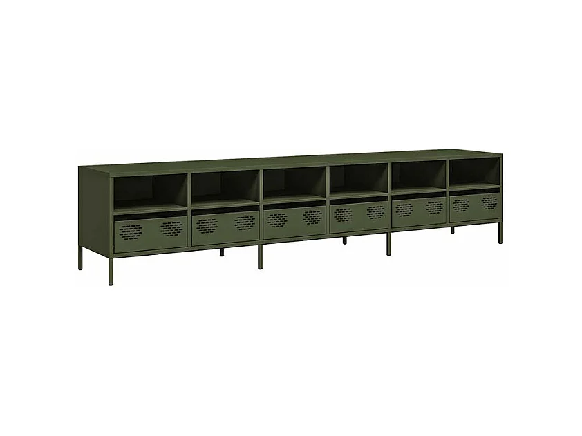 Meuble TV vert olive 202x39x43,5 acier laminé à froid