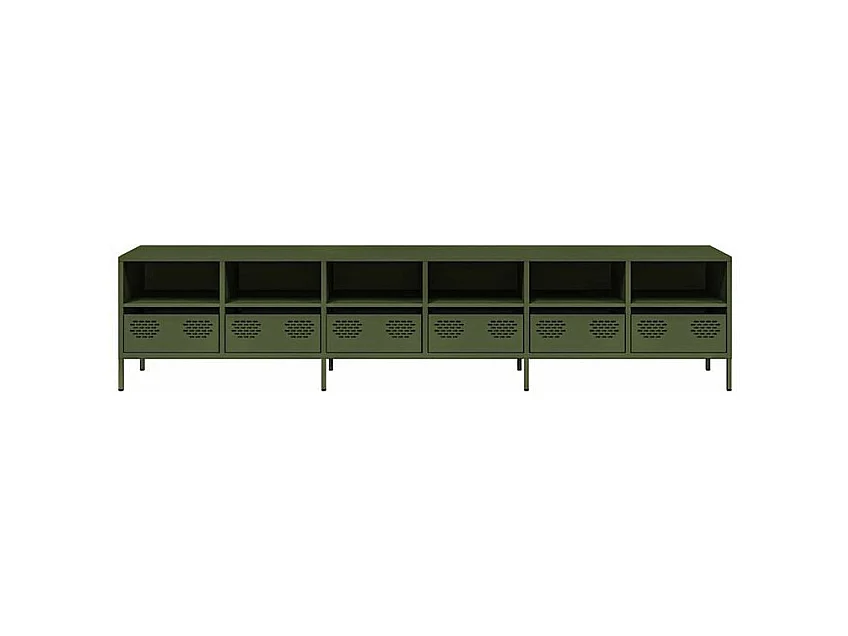 Meuble TV vert olive 202x39x43,5 acier laminé à froid