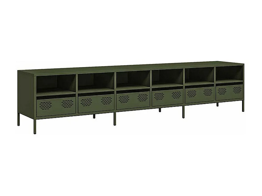 Meuble TV vert olive 202x39x43,5 acier laminé à froid