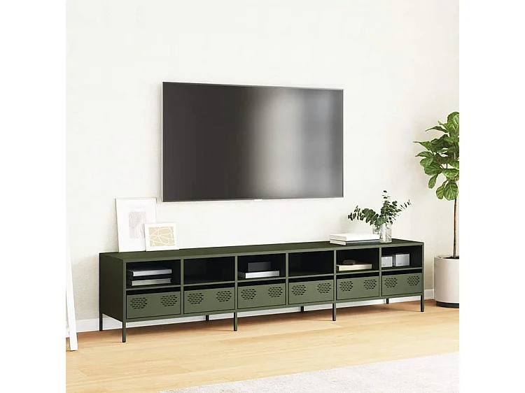 Meuble TV vert olive 202x39x43,5 acier laminé à froid