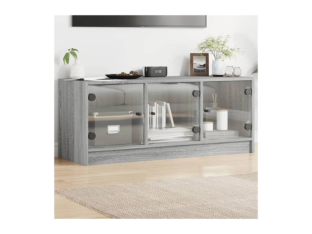 Meuble TV avec portes en verre sonoma gris 102x37x42