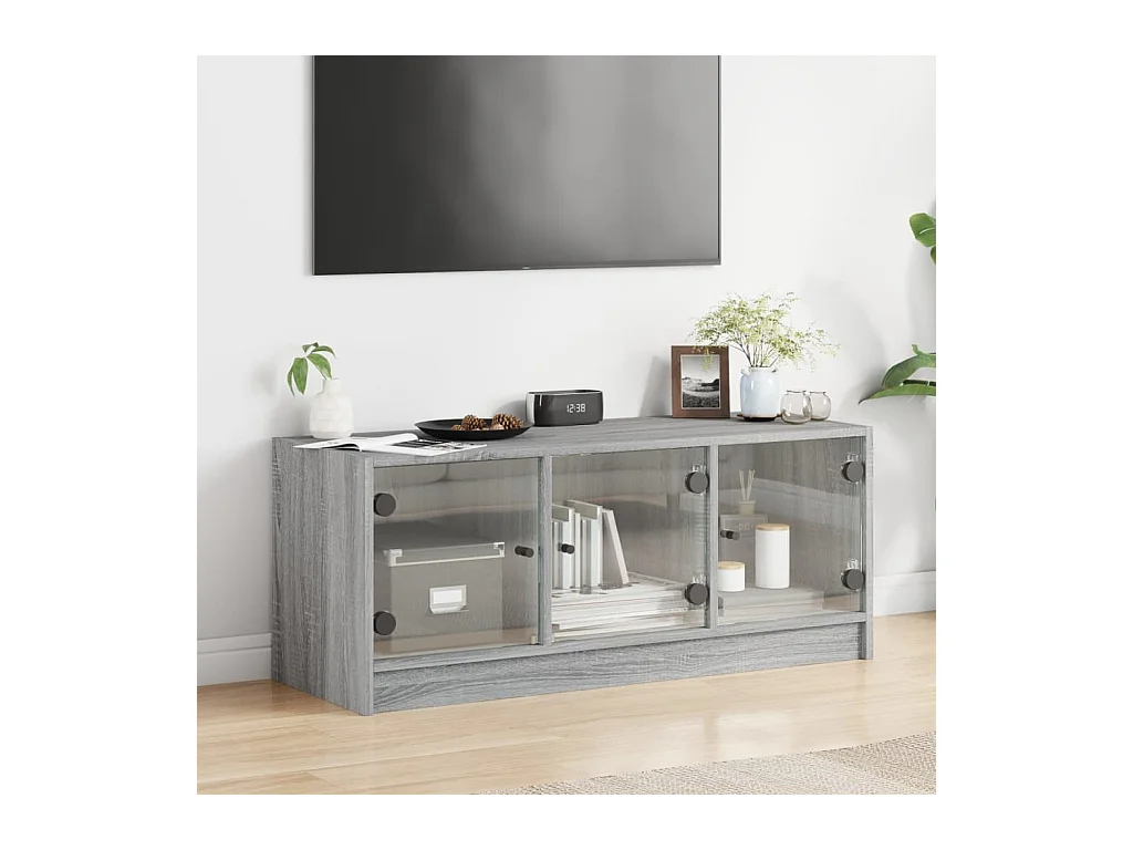 Meuble TV avec portes en verre sonoma gris 102x37x42