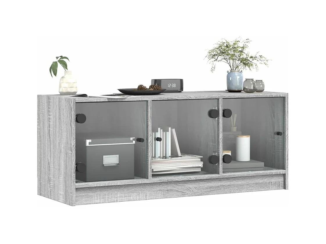 Meuble TV avec portes en verre sonoma gris 102x37x42
