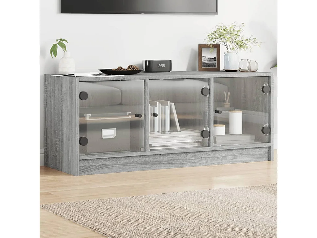 Meuble TV avec portes en verre sonoma gris 102x37x42