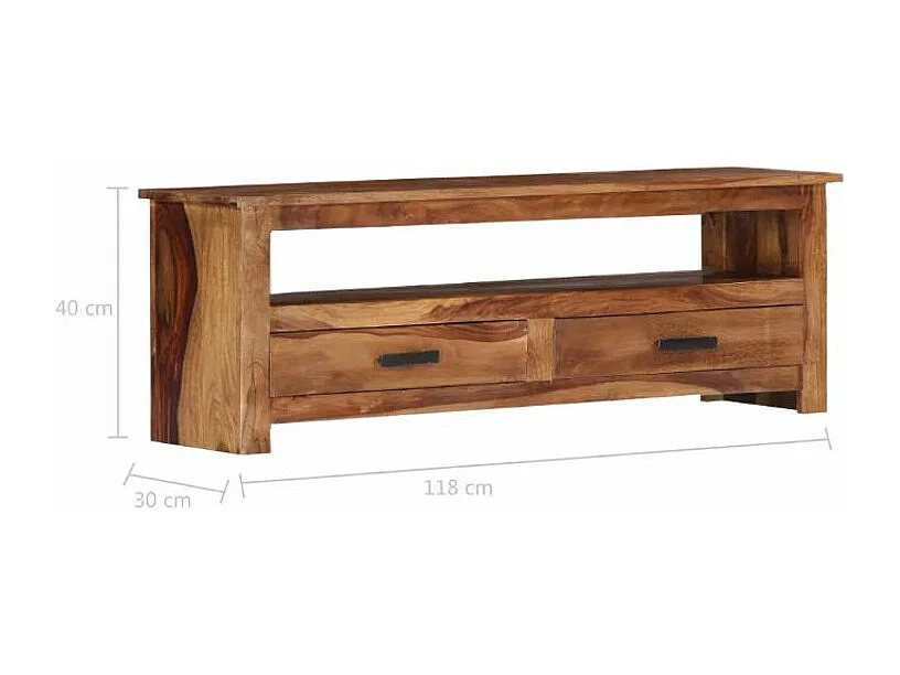 Meuble TV 2 tiroirs sesham massif foncé Malib 2