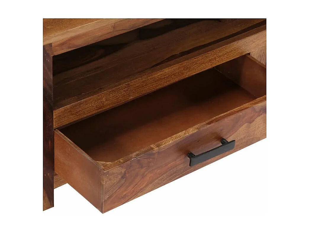 Meuble TV 2 tiroirs sesham massif foncé Malib 2