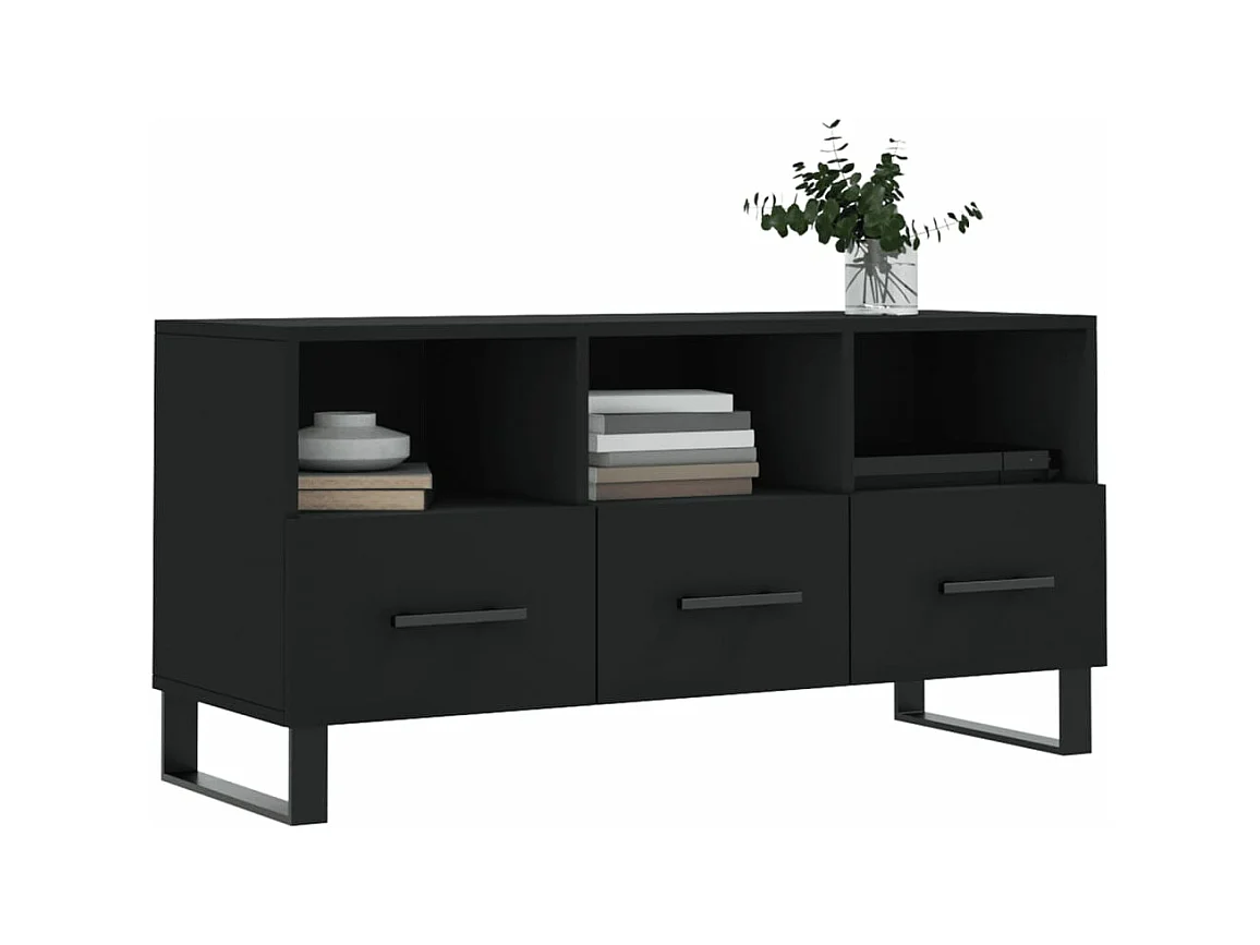 Meuble TV noir 102x36x50 bois d'ingénierie
