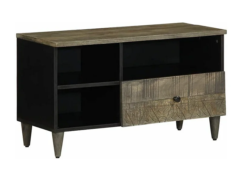 Meuble TV noir 80x33x46 bois massif de manguier