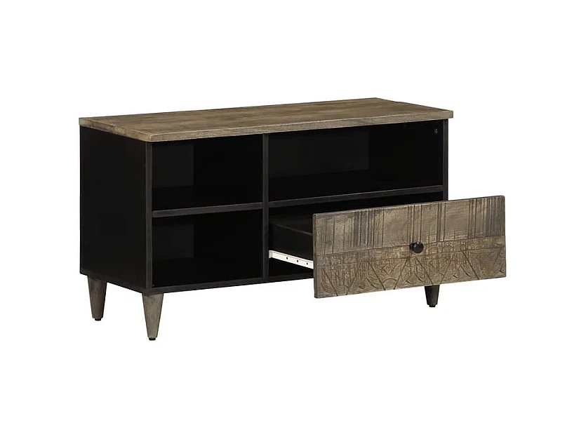 Meuble TV noir 80x33x46 bois massif de manguier
