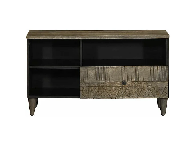 Meuble TV noir 80x33x46 bois massif de manguier