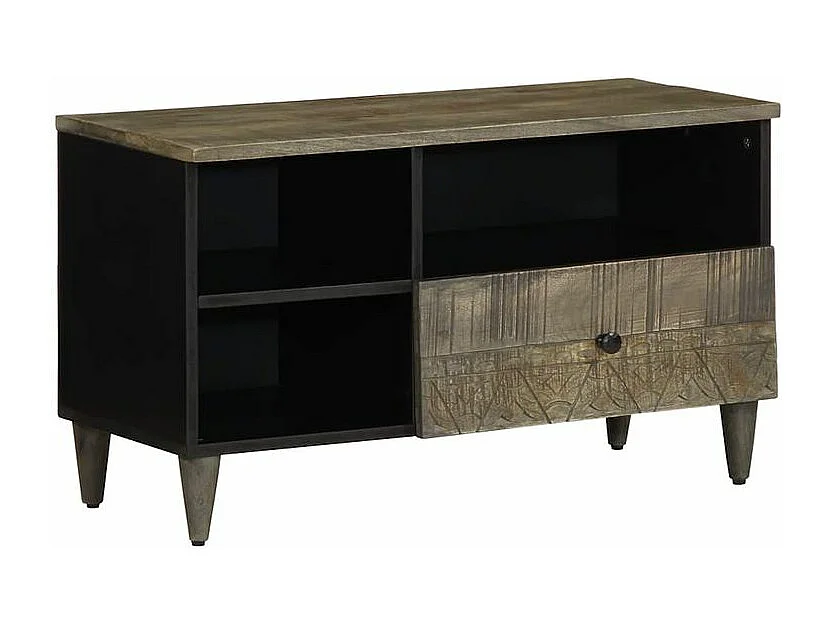 Meuble TV noir 80x33x46 bois massif de manguier
