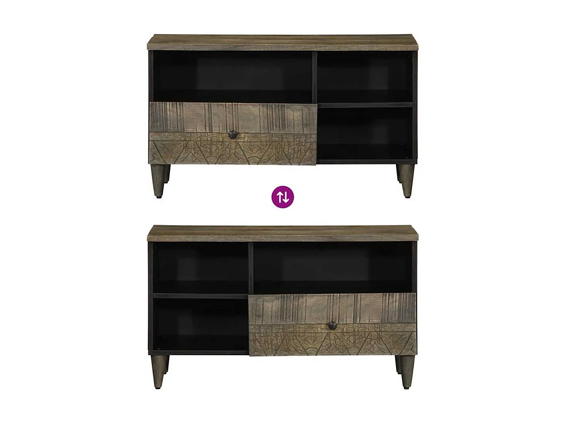 Meuble TV noir 80x33x46 bois massif de manguier