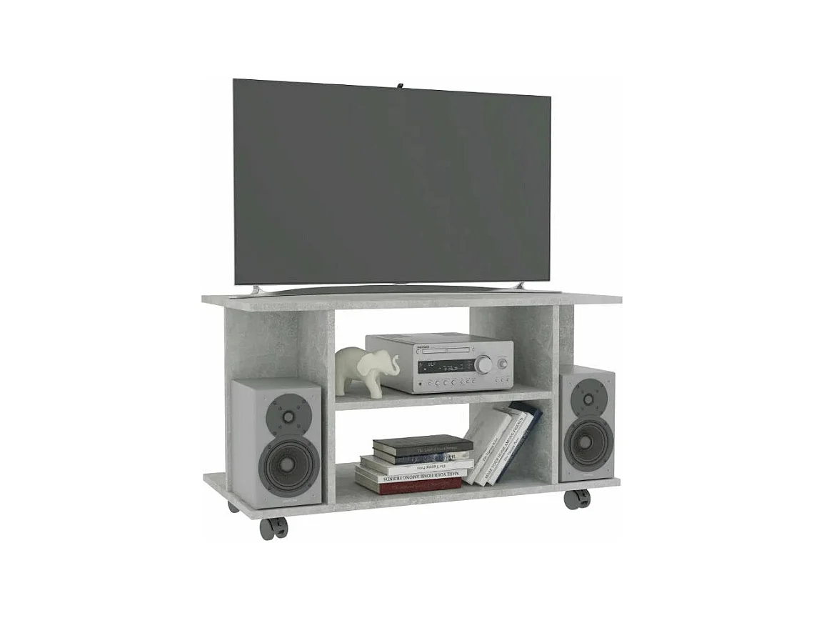 Meuble TV sur roulettes bois gris béton Java