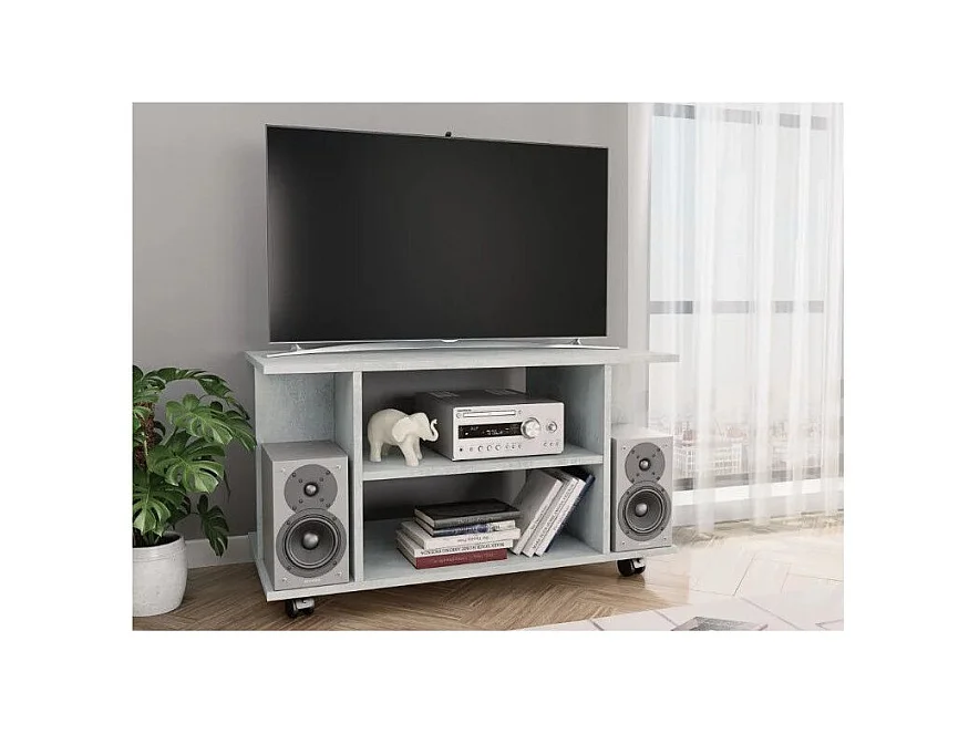 Meuble TV sur roulettes bois gris béton Java