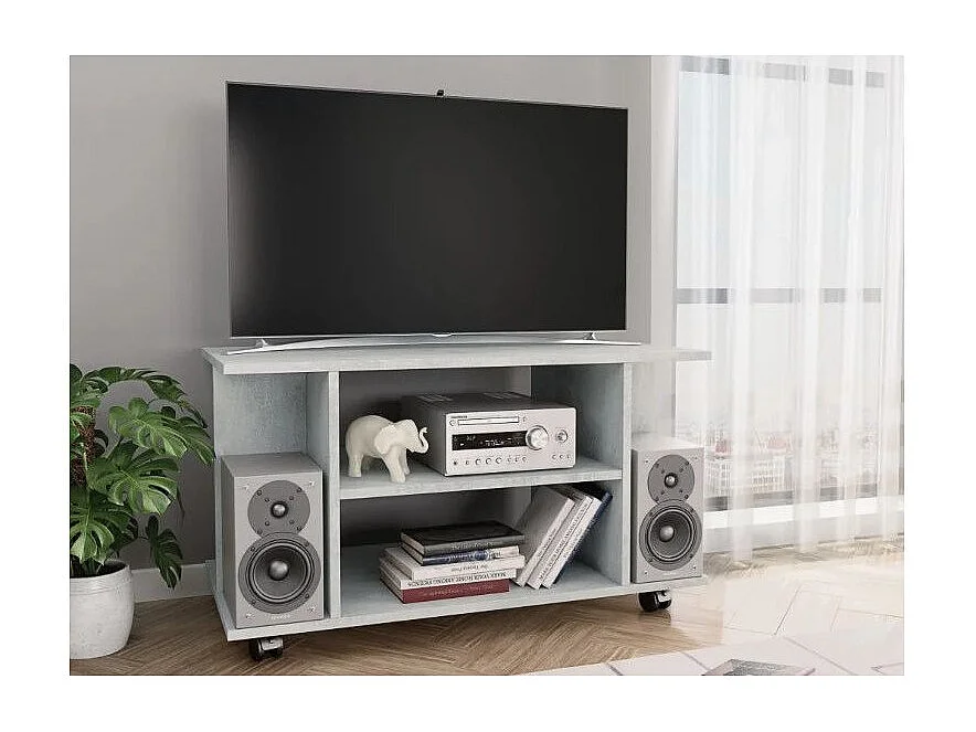 Meuble TV sur roulettes bois gris béton Java