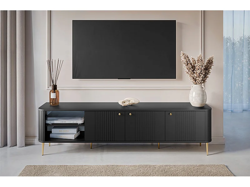 Mueble TV 3 puertas con pie metálico 187x51 cm