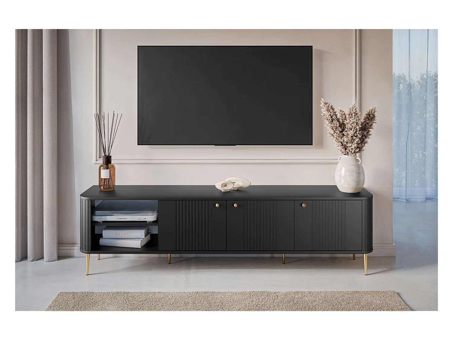 Mueble TV 3 puertas con pie metálico 187x51 cm