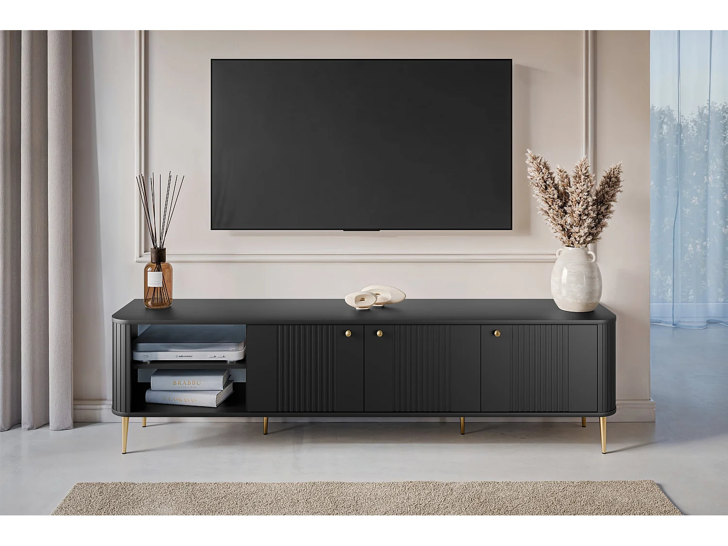 Móvel TV 3 portas com pé metálico 187x51 cm