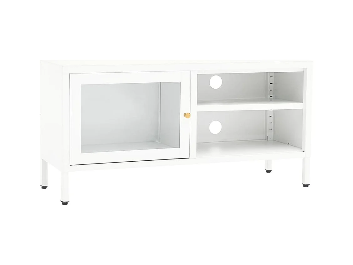 Meuble TV Blanc 90x30x44 Acier et verre
