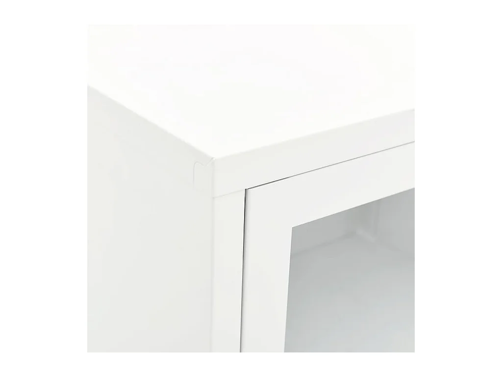 Meuble TV Blanc 90x30x44 Acier et verre