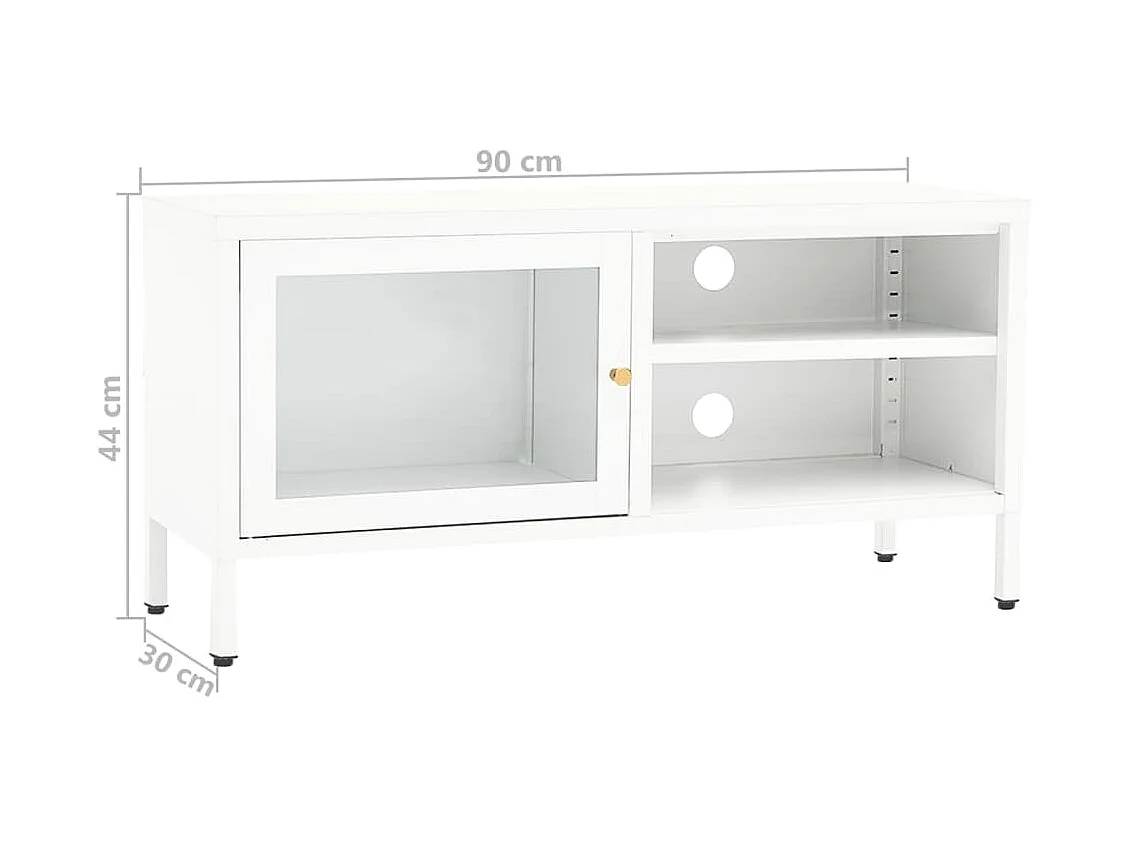 Meuble TV Blanc 90x30x44 Acier et verre