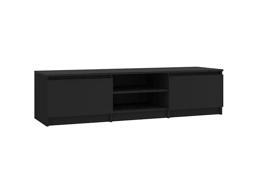 Meuble TV 2 portes 2 niches bois noir Cyna 140cm