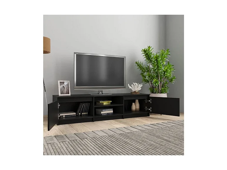 Meuble TV 2 portes 2 niches bois noir Cyna 140cm