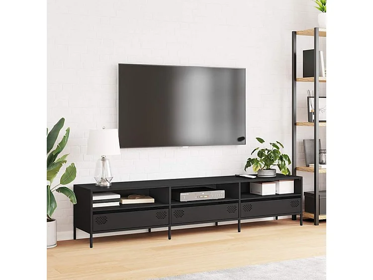 Meuble TV noir 202x39x43,5 acier laminé à froid